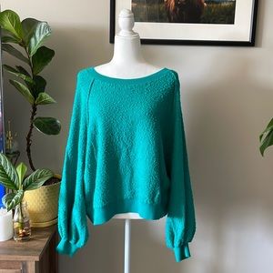 Free People Teal Bouclé Sweater